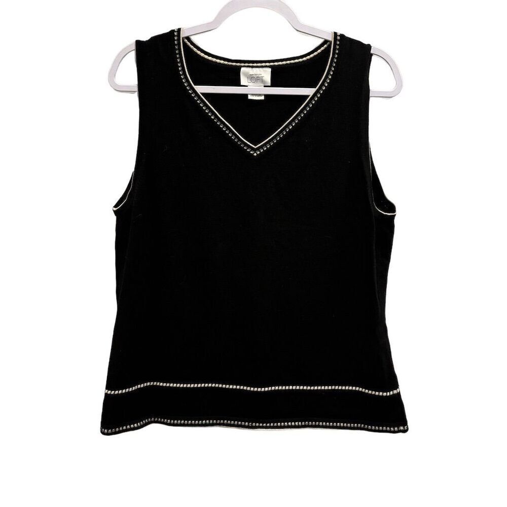 Ann Taylor LOFT Women's Sleeveless Knit Sweater Vest Black XL V-Neck